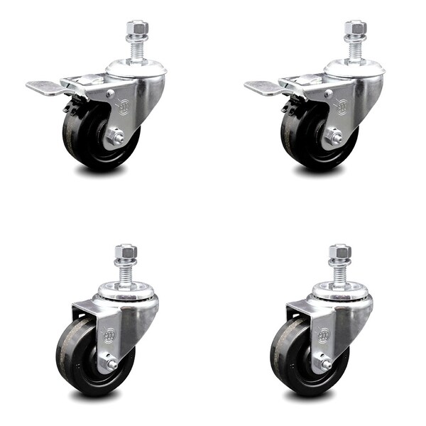Service Caster 3.5 Inch Phenolic Swivel 1/2 Inch Threaded Stem Caster Total Lock Brake SCC, 2PK SCC-TSTTL20S3514-PHS-121315-2-S-2 - main